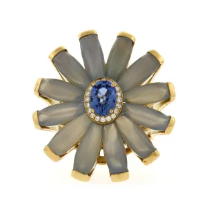 Sapphire, Chalcedony and Diamond Flower Ring