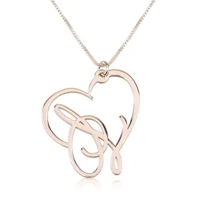 Script Initial Heart Necklace Rose Gold Plated