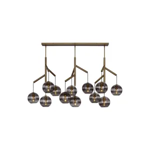 Sedona 63 in. 12 Lights LED Chandelier Aged Brass Finish Transparent smoke Glass