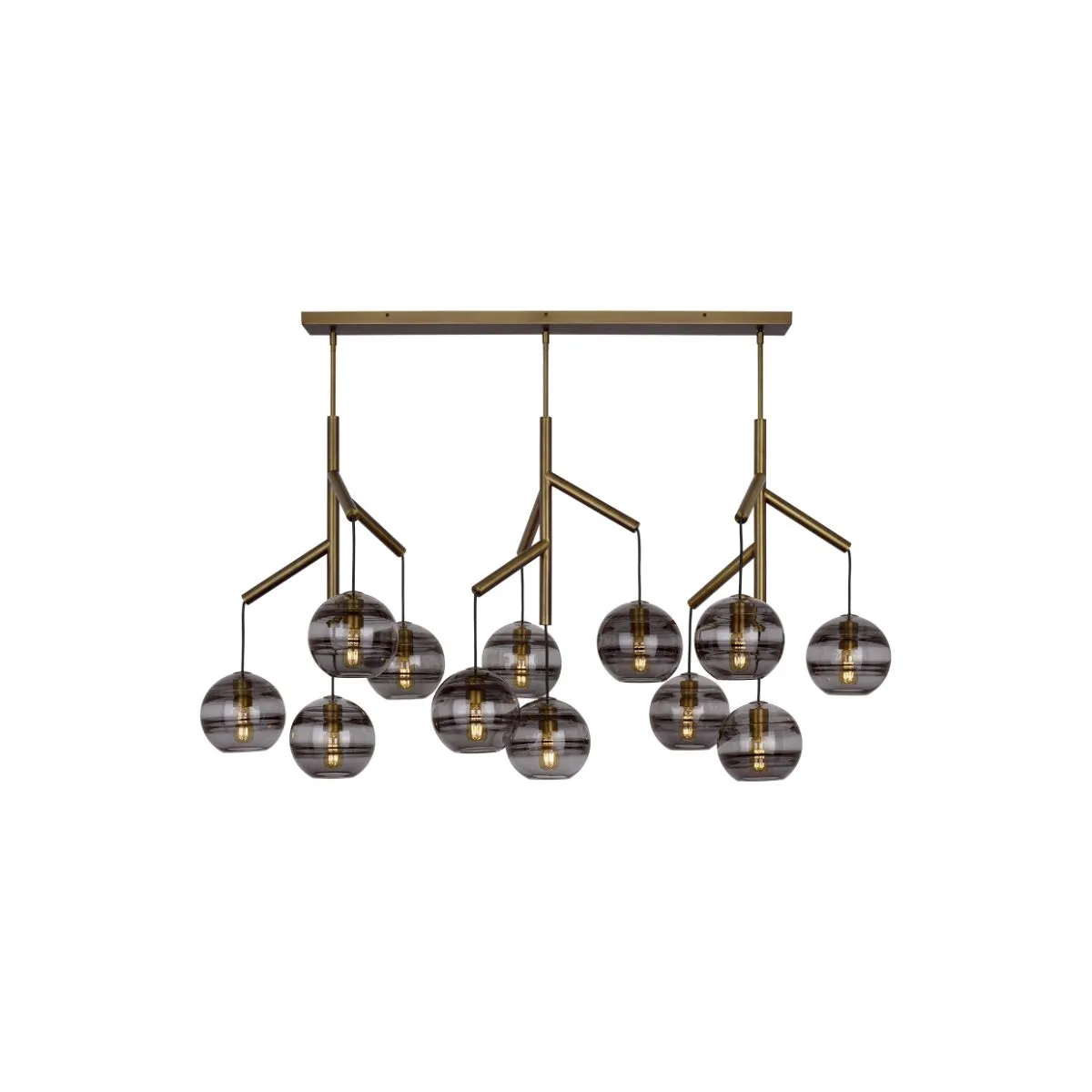 Sedona 63 in. 12 Lights LED Chandelier Aged Brass Finish Transparent smoke Glass
