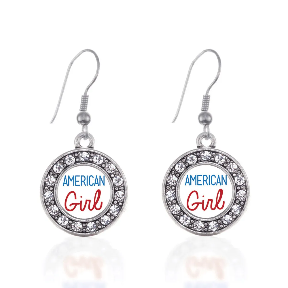 Silver American Girl Circle Charm Dangle Earrings