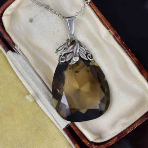 Silver Arts and Crafts 92 CTW Smoky Quartz Pendant Necklace