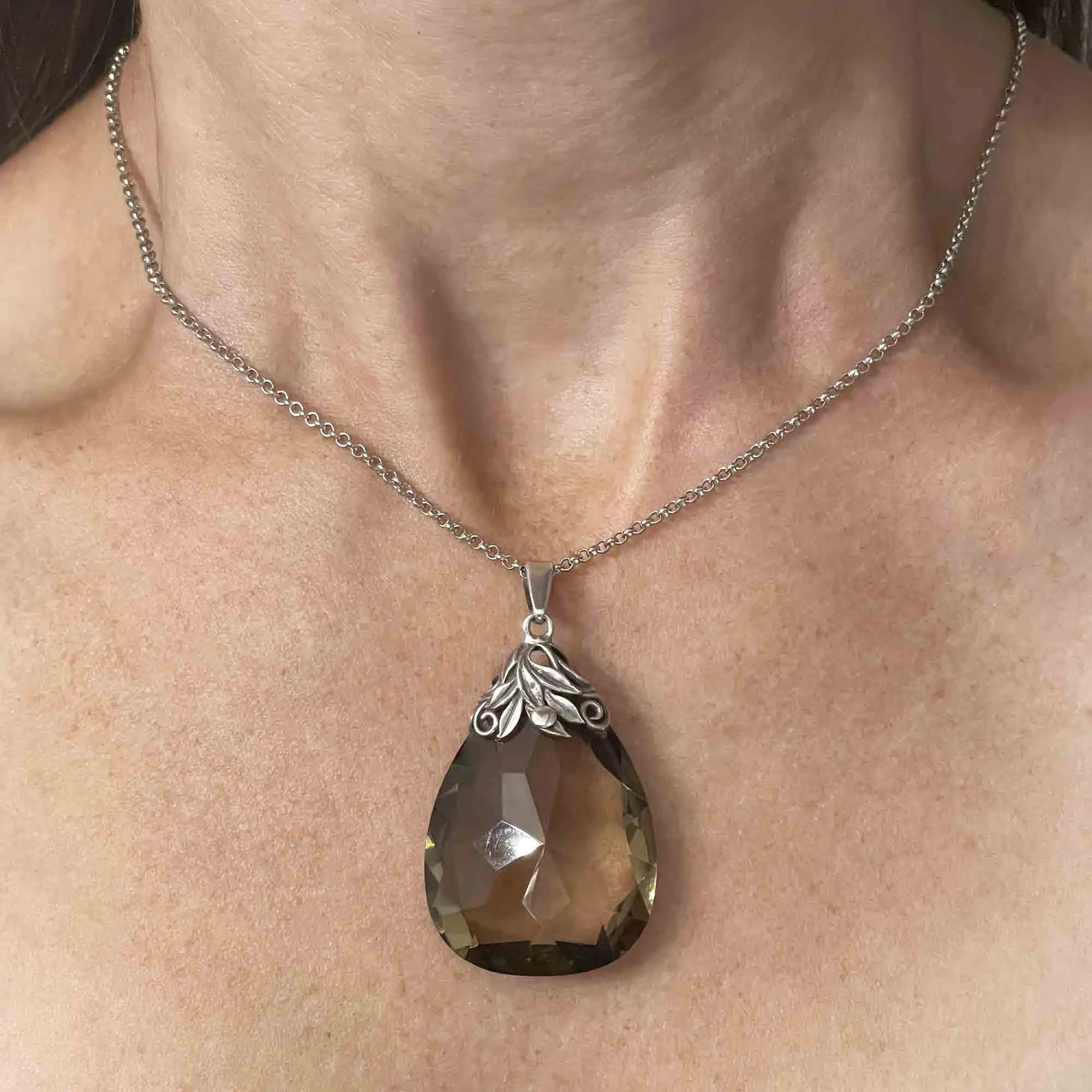 Silver Arts and Crafts 92 CTW Smoky Quartz Pendant Necklace
