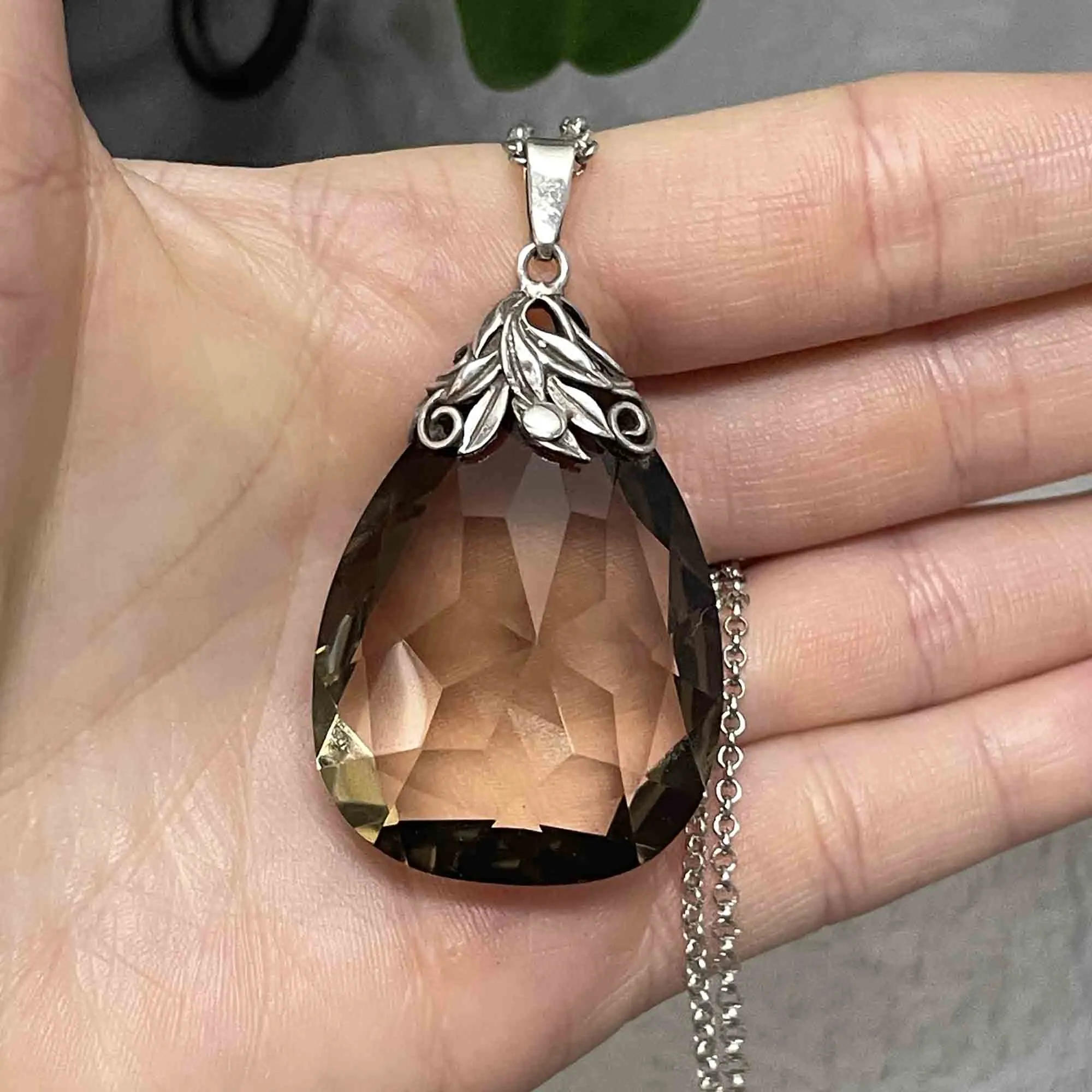 Silver Arts and Crafts 92 CTW Smoky Quartz Pendant Necklace