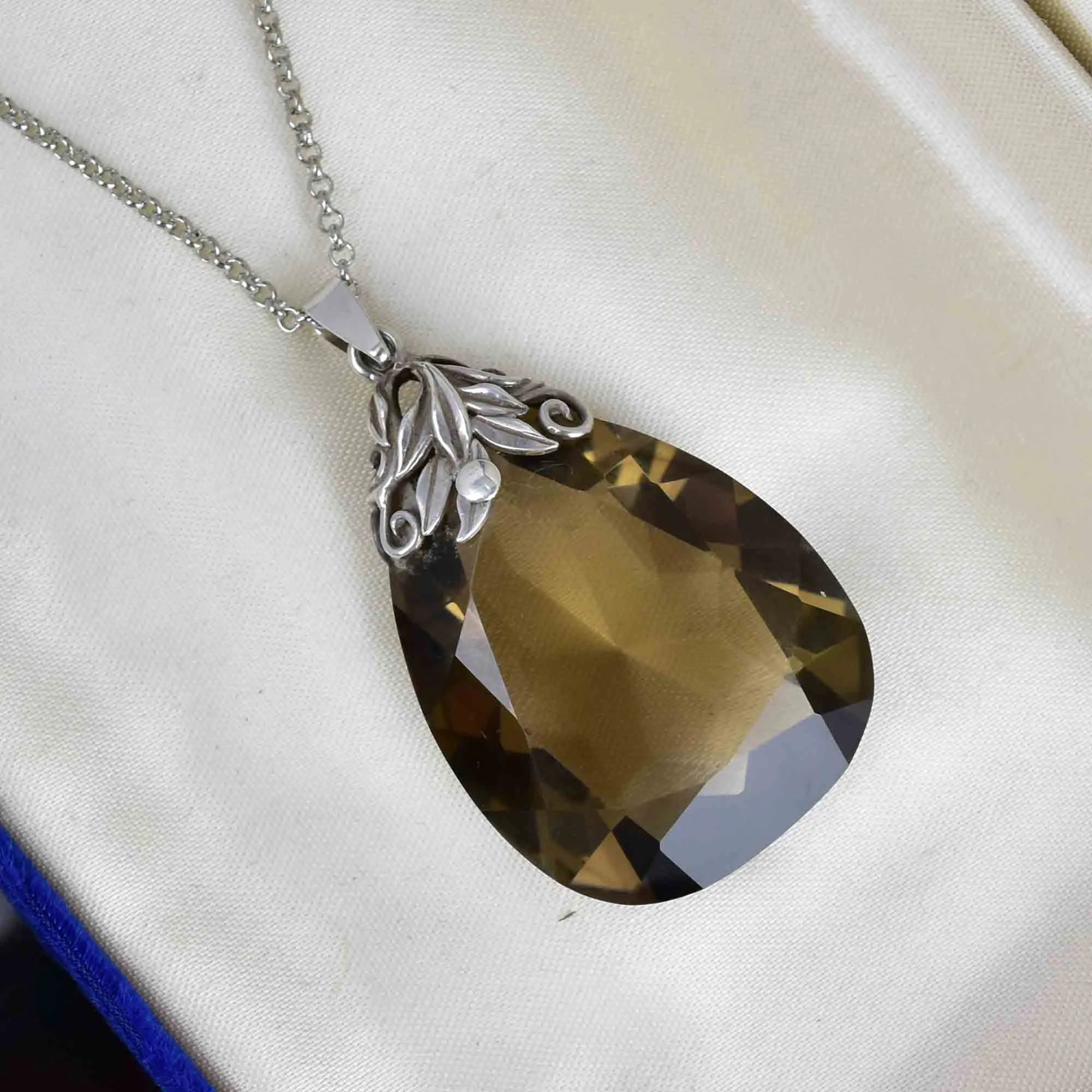 Silver Arts and Crafts 92 CTW Smoky Quartz Pendant Necklace