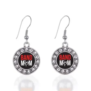 Silver Band Mom Circle Charm Dangle Earrings