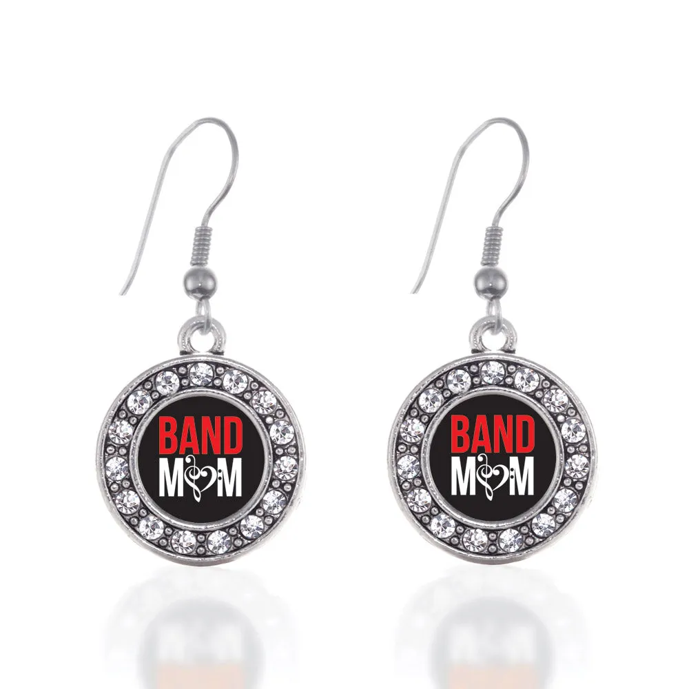 Silver Band Mom Circle Charm Dangle Earrings