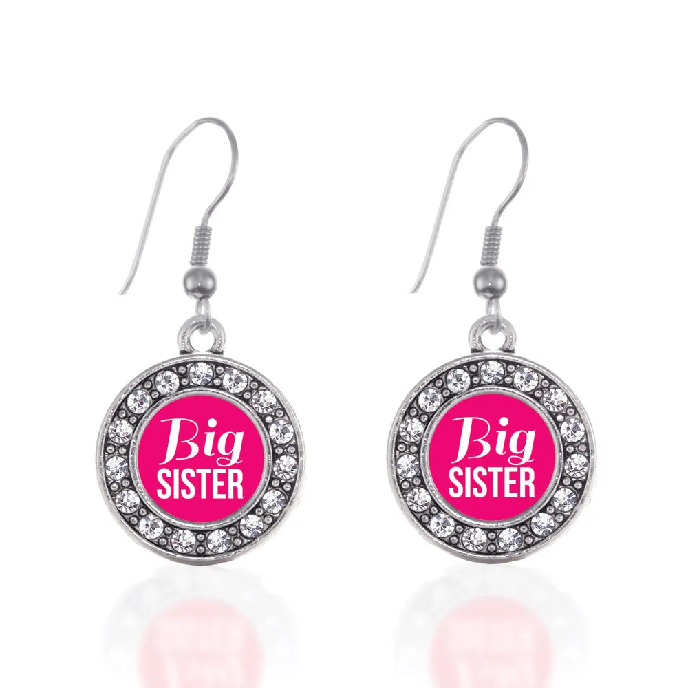 Silver Big Sister Circle Charm Dangle Earrings