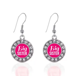 Silver Big Sister Circle Charm Dangle Earrings