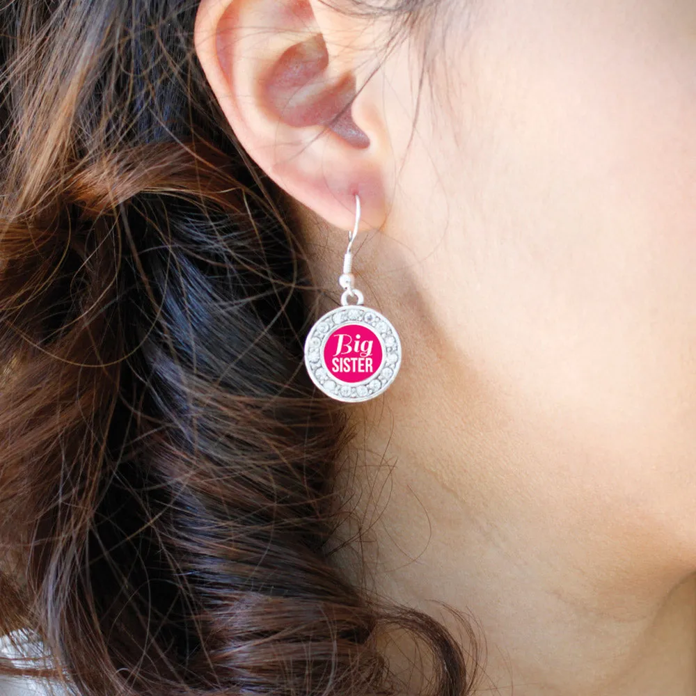 Silver Big Sister Circle Charm Dangle Earrings