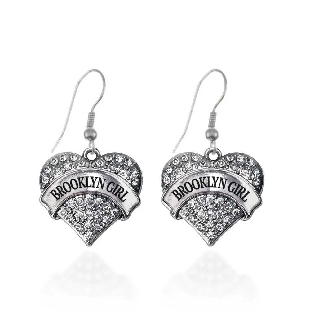 Silver Brooklyn Girl Pave Heart Charm Dangle Earrings