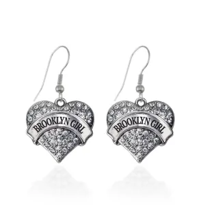 Silver Brooklyn Girl Pave Heart Charm Dangle Earrings