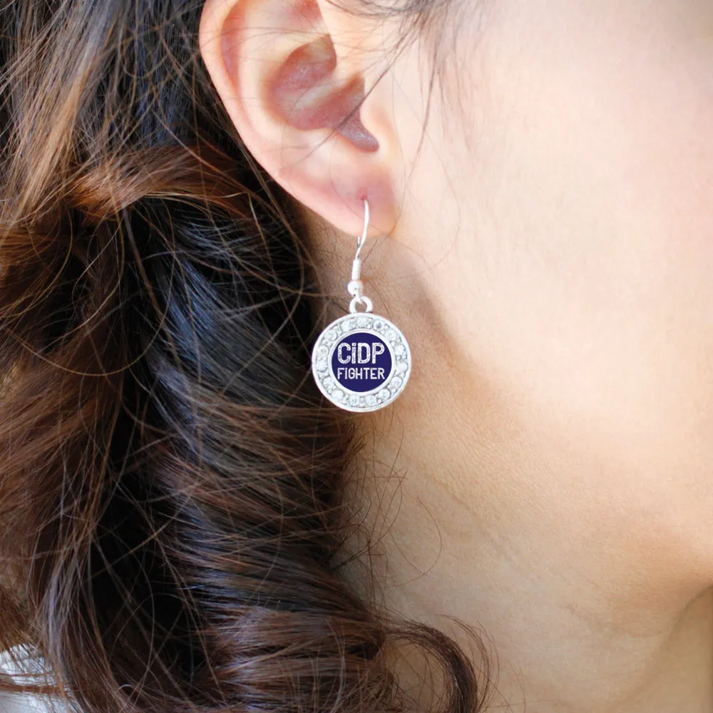 Silver CIDP Fighter Circle Charm Dangle Earrings