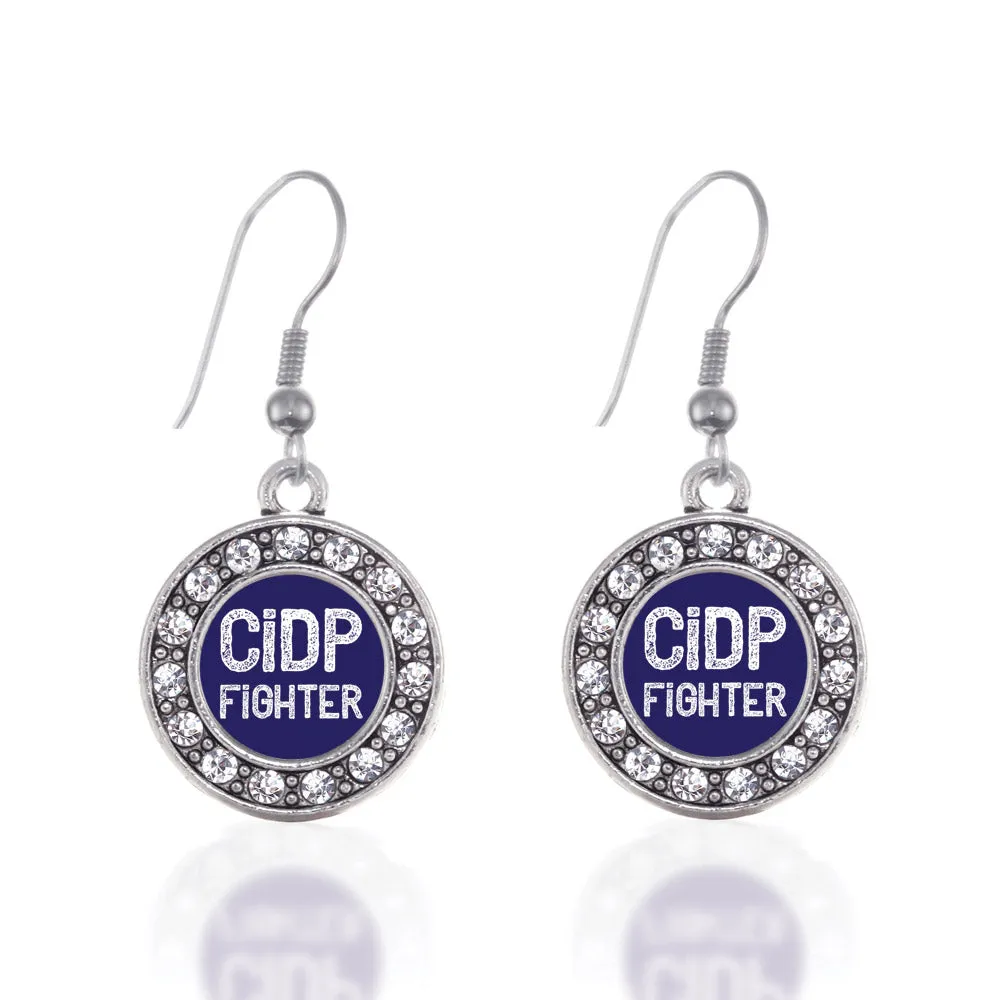 Silver CIDP Fighter Circle Charm Dangle Earrings