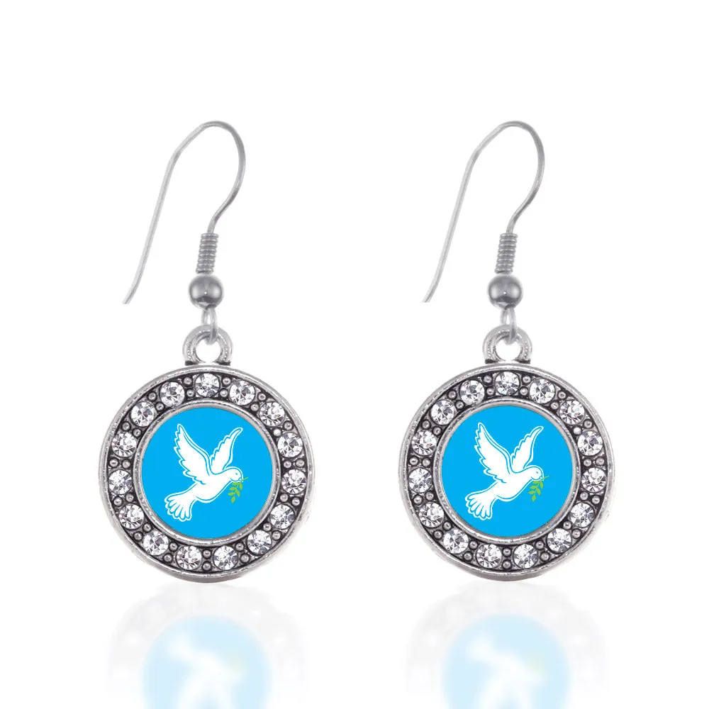 Silver Dove Circle Charm Dangle Earrings