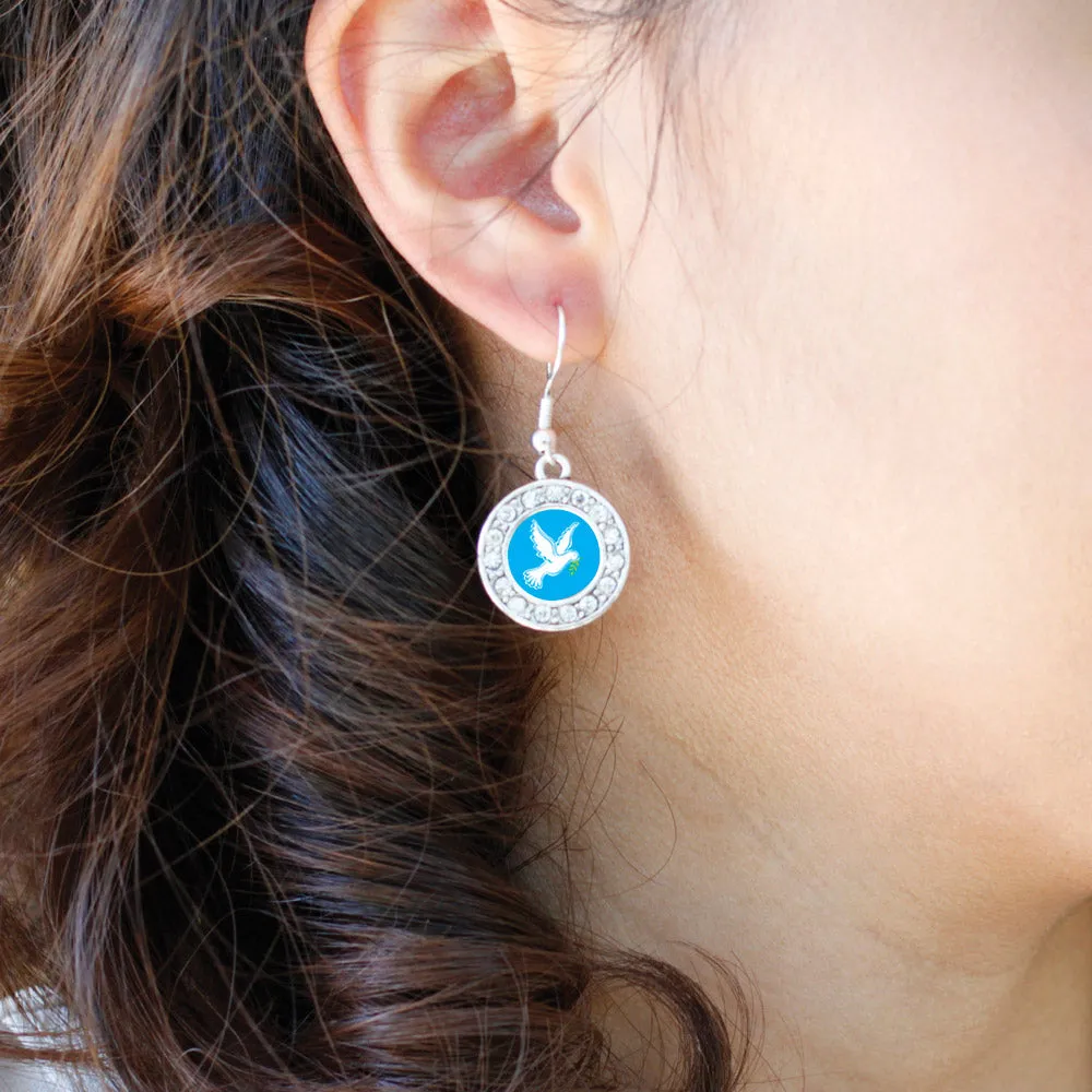 Silver Dove Circle Charm Dangle Earrings