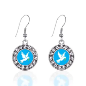 Silver Dove Circle Charm Dangle Earrings