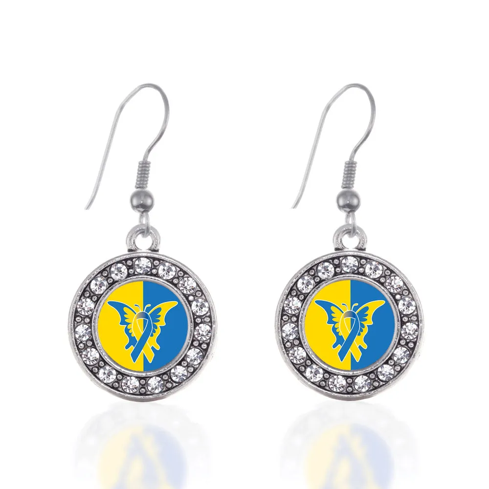 Silver Down Syndrome Awareness Circle Charm Dangle Earrings