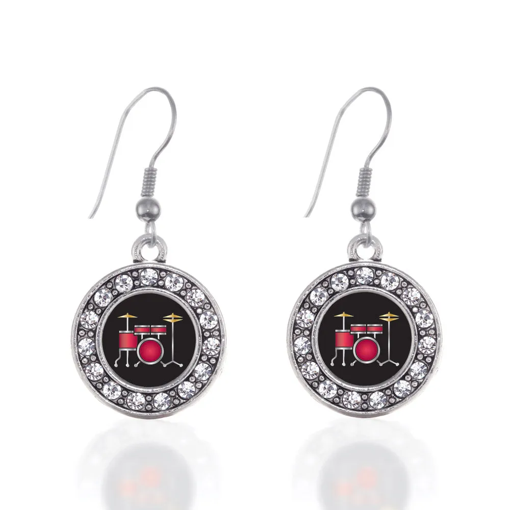 Silver Drumset Circle Charm Dangle Earrings