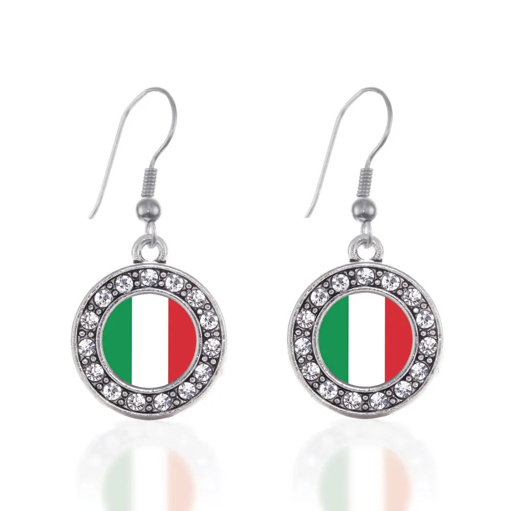 Silver Italian Flag Circle Charm Dangle Earrings