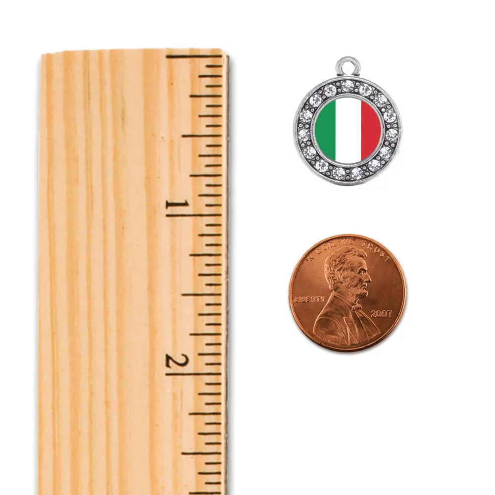 Silver Italian Flag Circle Charm Dangle Earrings