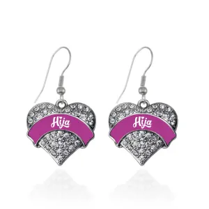 Silver Magenta Hija Pave Heart Charm Dangle Earrings