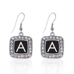Silver My Initials - Letter A Square Charm Dangle Earrings