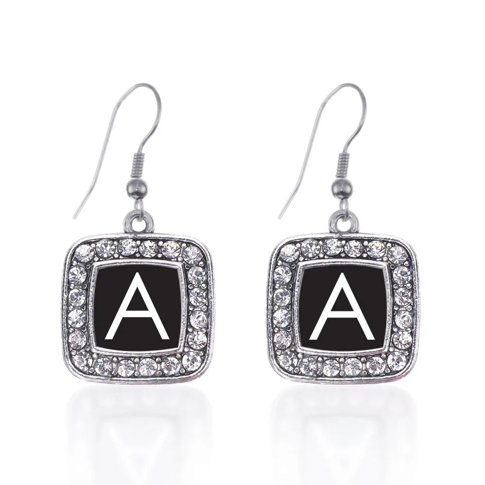 Silver My Initials - Letter A Square Charm Dangle Earrings