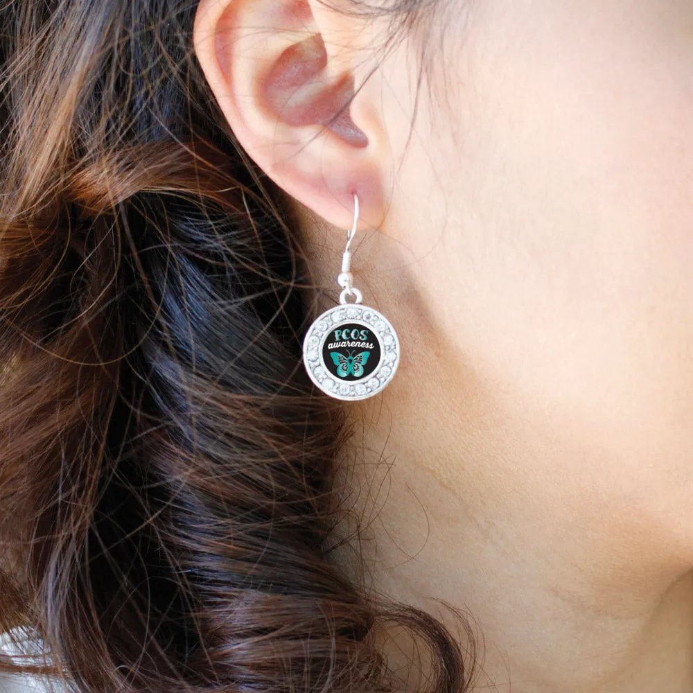 Silver PCOS Awareness Circle Charm Dangle Earrings
