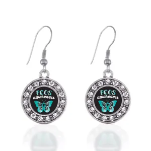 Silver PCOS Awareness Circle Charm Dangle Earrings