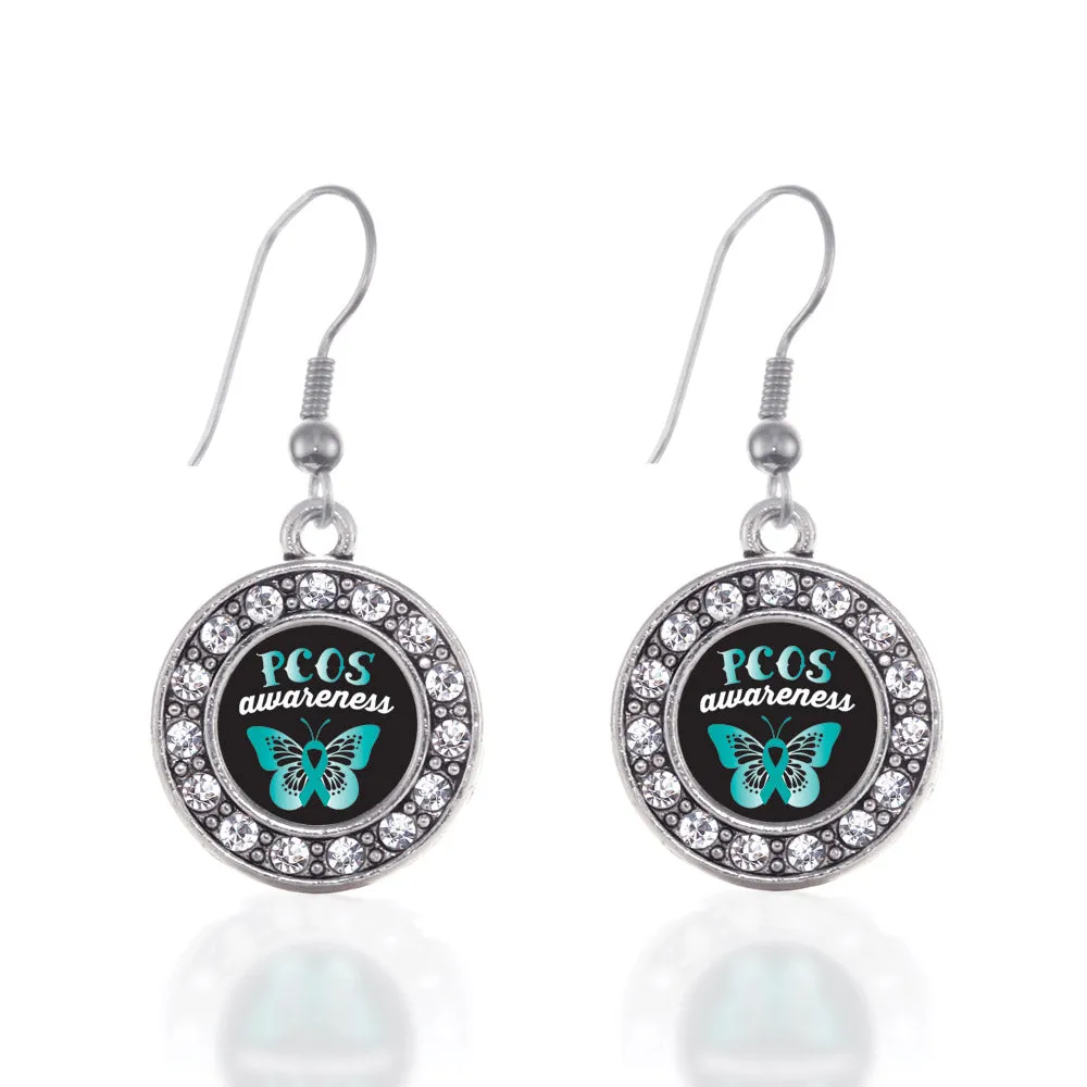 Silver PCOS Awareness Circle Charm Dangle Earrings
