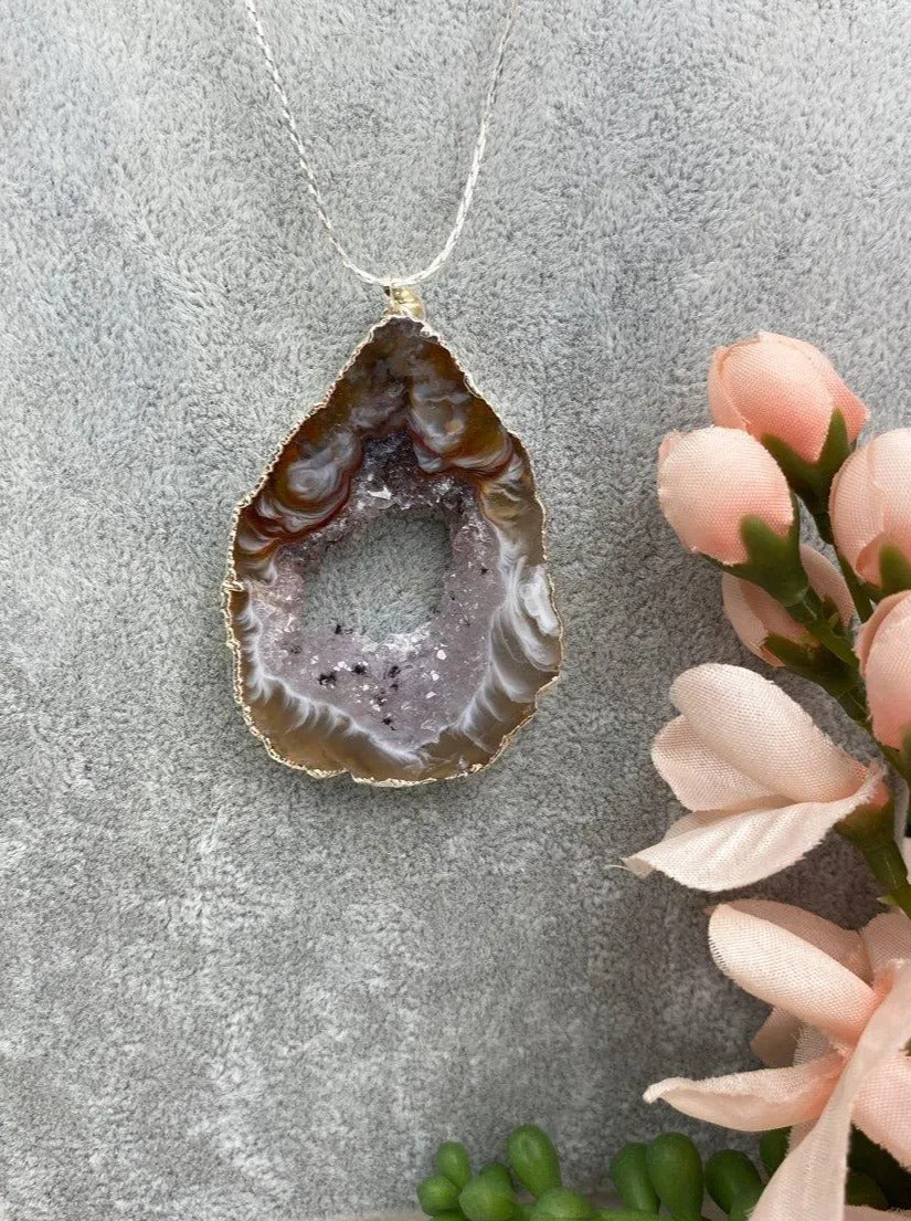 Silver Plated Geode Necklace