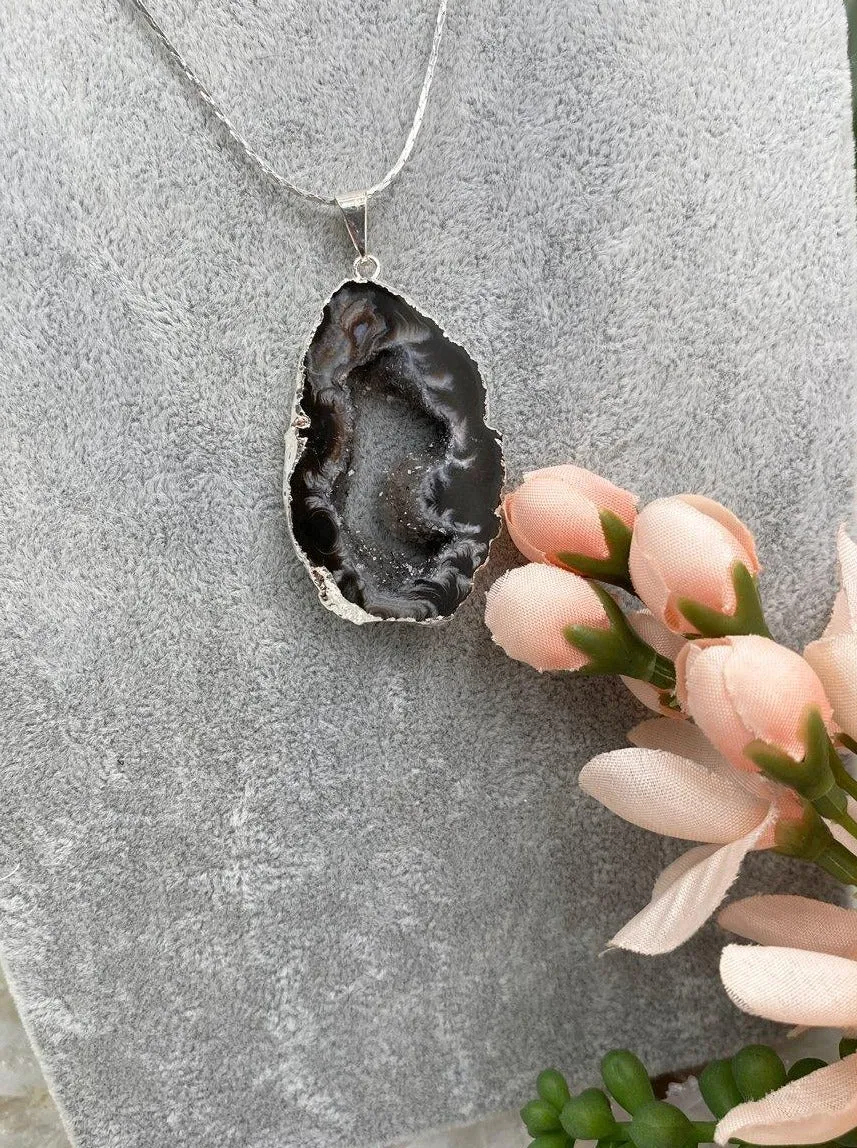 Silver Plated Geode Necklace