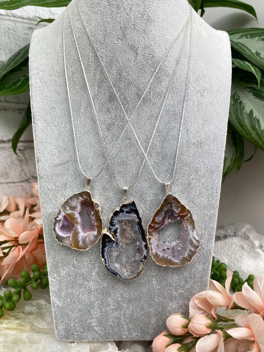 Silver Plated Geode Necklace