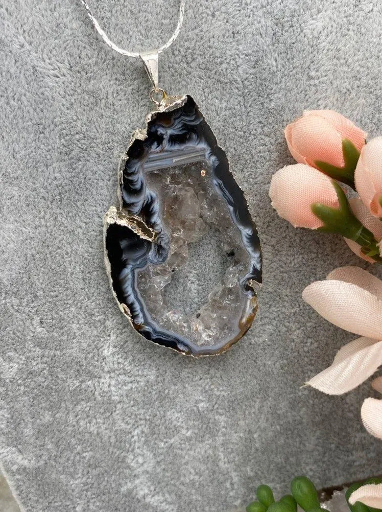 Silver Plated Geode Necklace