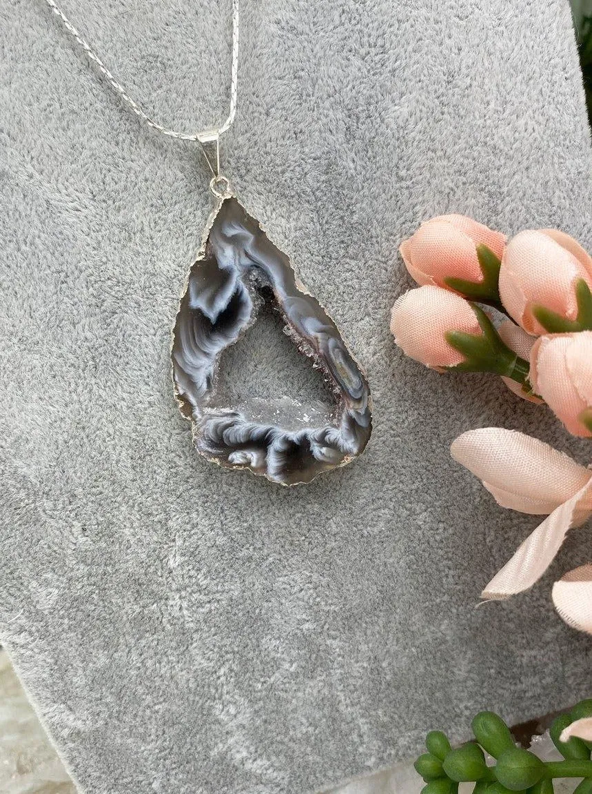 Silver Plated Geode Necklace