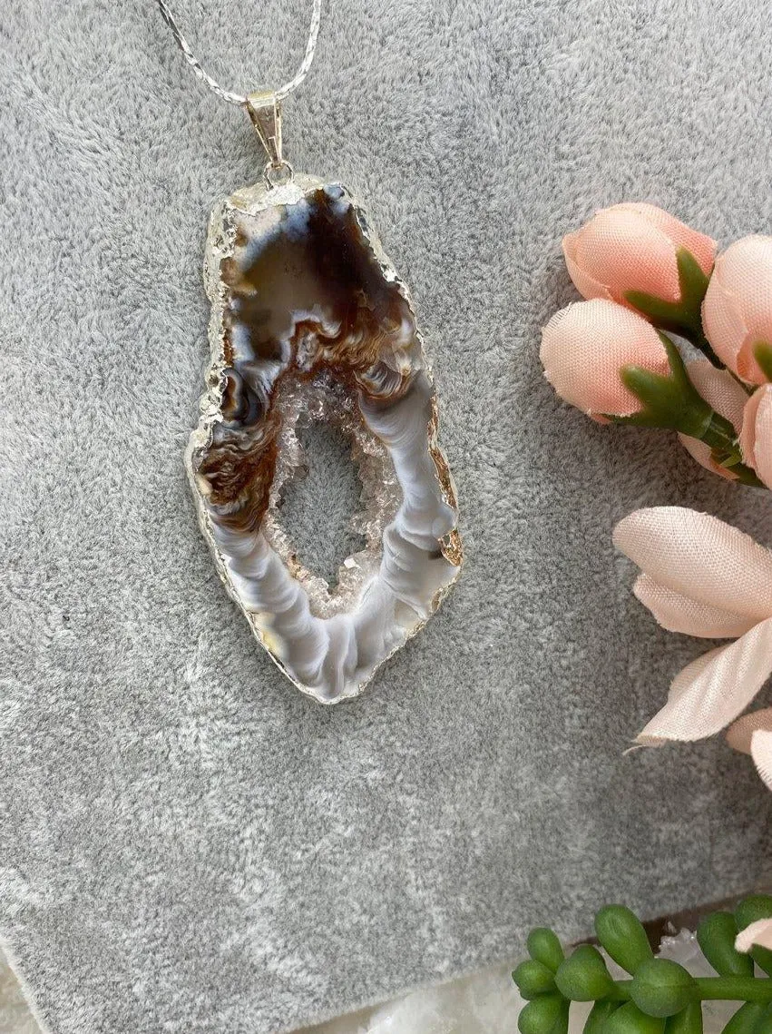 Silver Plated Geode Necklace