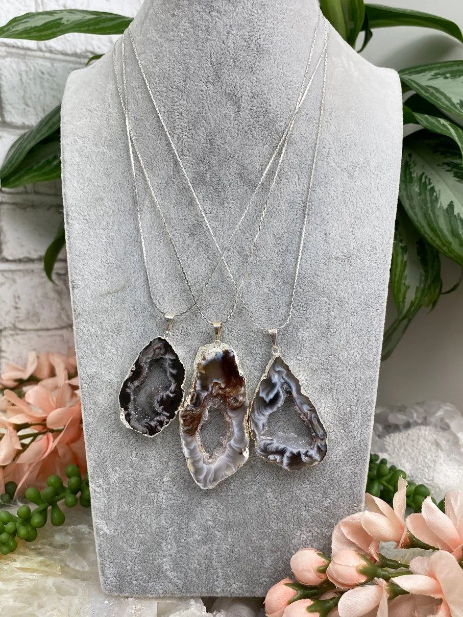 Silver Plated Geode Necklace