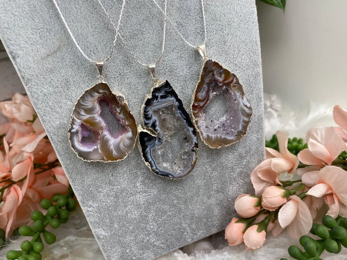 Silver Plated Geode Necklace