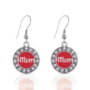 Silver Red Mom Circle Charm Dangle Earrings