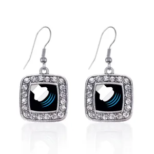 Silver Sonographer Square Charm Dangle Earrings