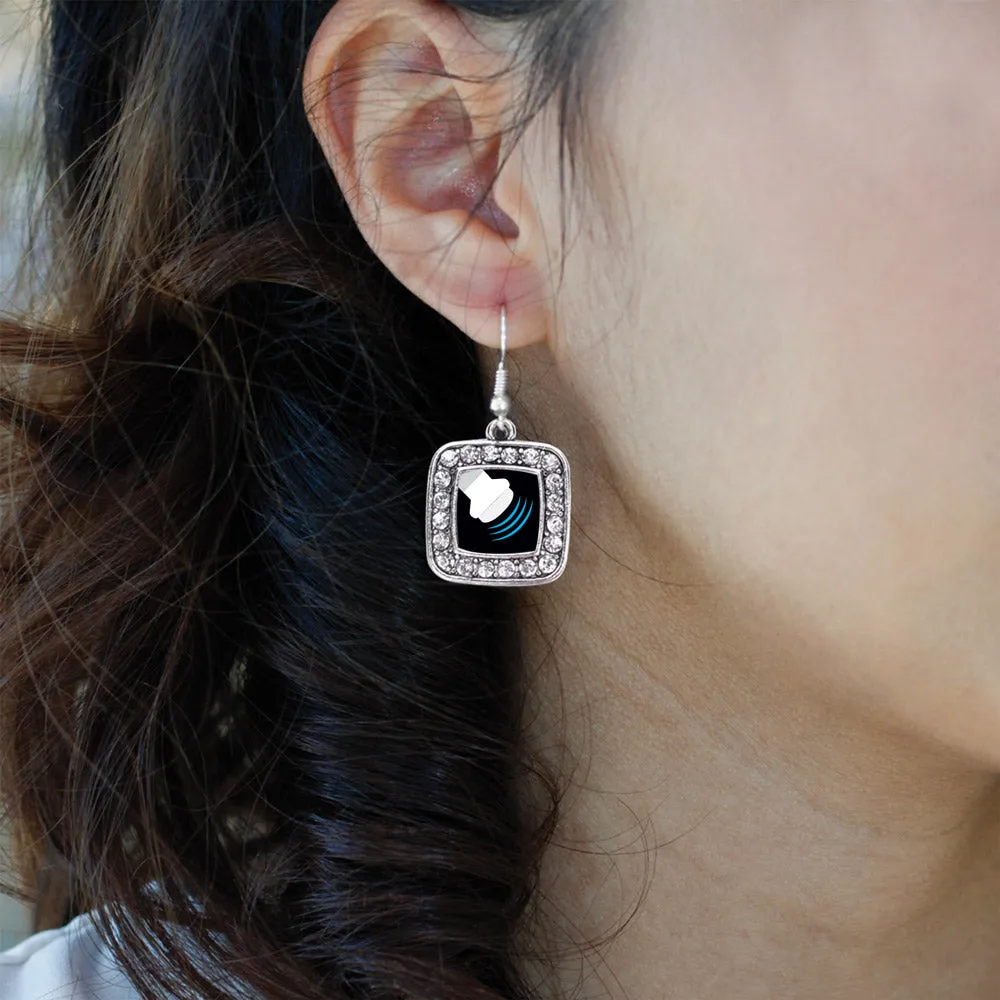 Silver Sonographer Square Charm Dangle Earrings