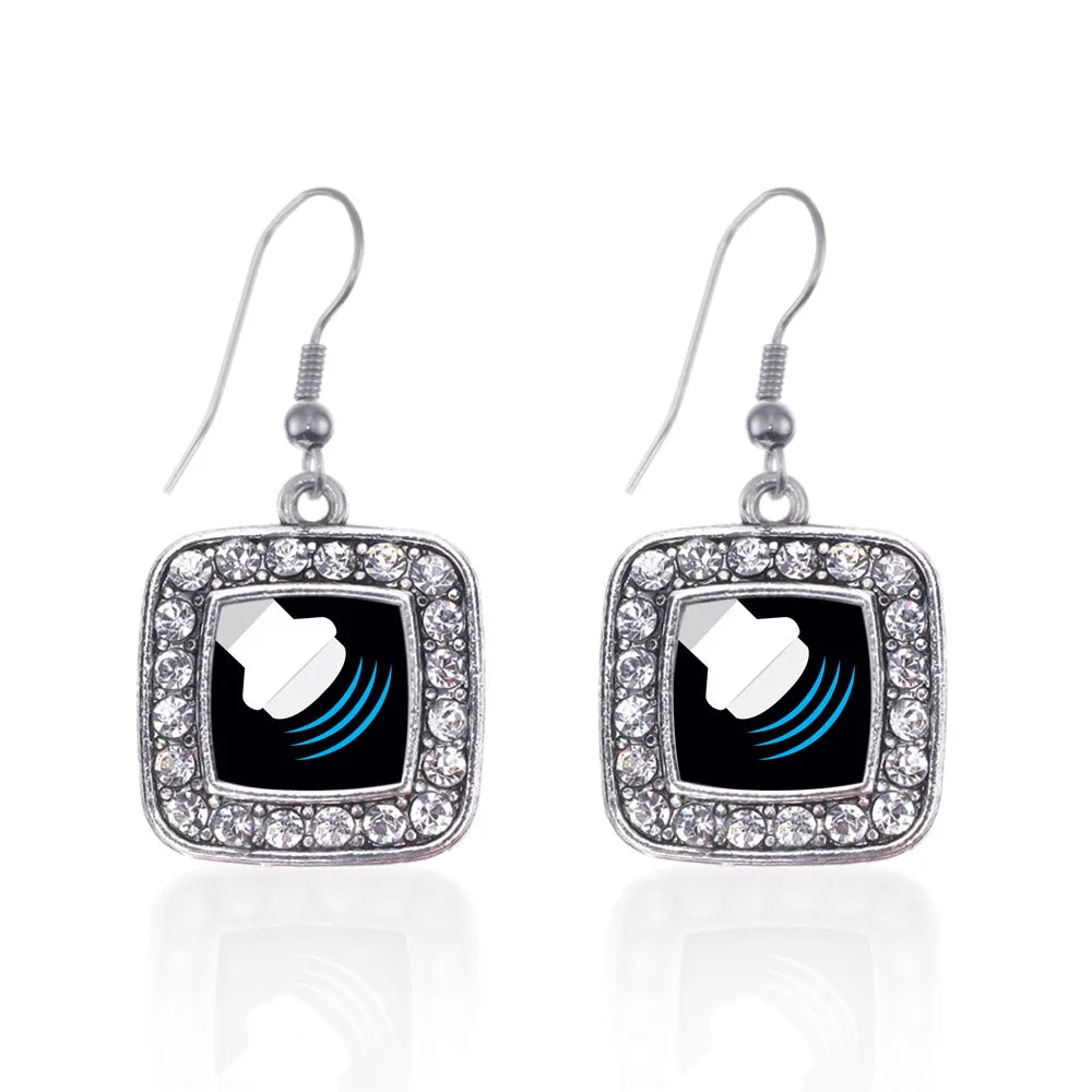 Silver Sonographer Square Charm Dangle Earrings