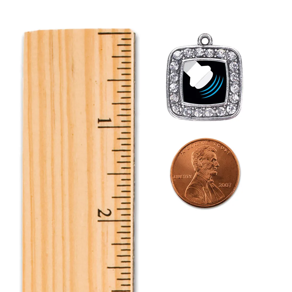 Silver Sonographer Square Charm Dangle Earrings