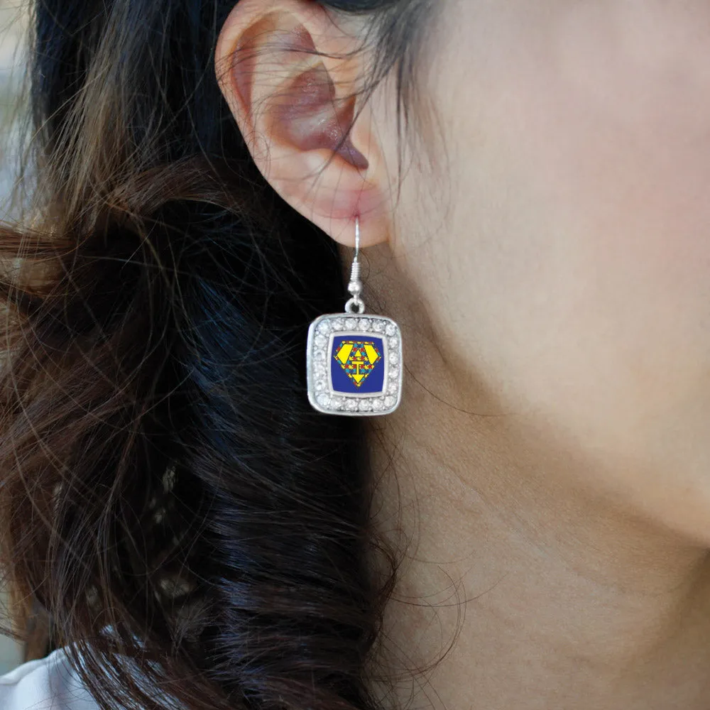 Silver Super Autism Awareness Square Charm Dangle Earrings