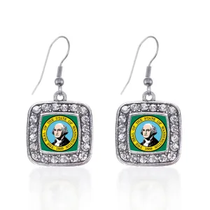 Silver Washington Flag Square Charm Dangle Earrings