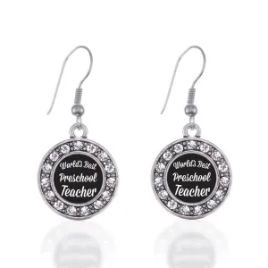 Silver World's Best Preschool Teacher Circle Charm Dangle Earrings