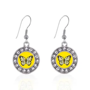 Silver Yellow Butterfly Circle Charm Dangle Earrings