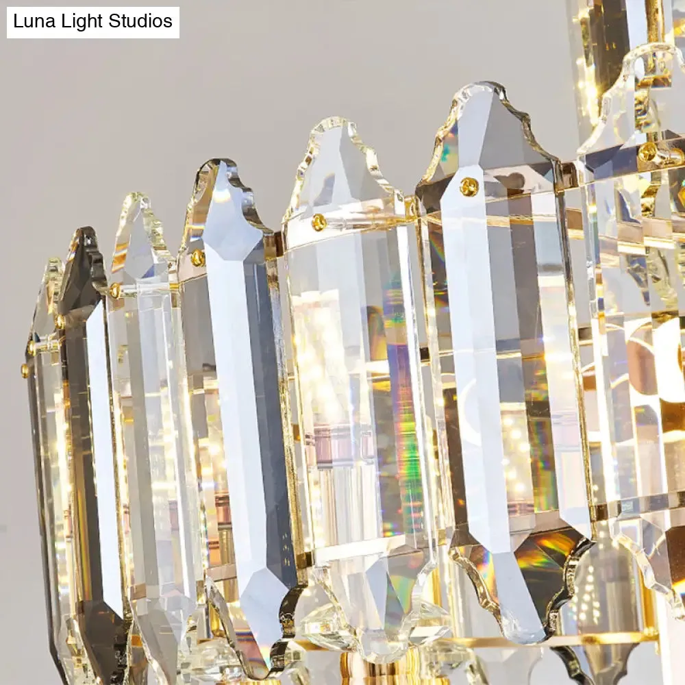 Sleek 6-Head Clear Crystal Drum Pendant Chandelier for Dining Room