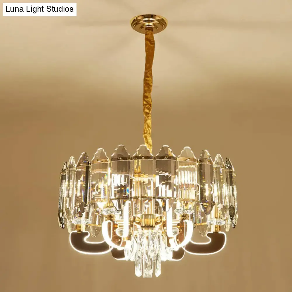 Sleek 6-Head Clear Crystal Drum Pendant Chandelier for Dining Room